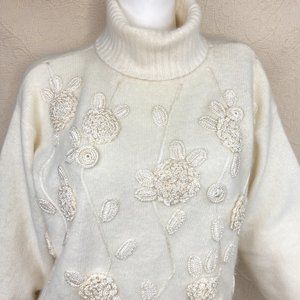 Rafaella VTG Angora Lambswool Crochet Turtleneck Sweater